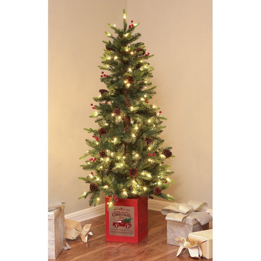Pre-Lit Porch 5' Green Pine Fir Artificial Christmas Tree with 150 Warm White Lights