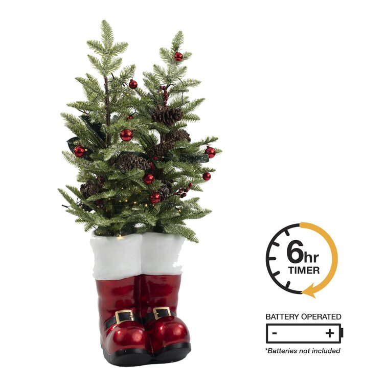 Santa Boots 3' Green Pine Artificial Christmas Tree with Clear/White Lights