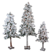 Set of 3 Pre-Lit Flocked Woodland Alpine Artificial Christmas Trees 3' 4' and 5' - Clear Lights