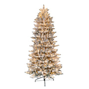Slim Flocked Fraser 4.5' Green/White Fir Artificial Christmas Tree with 200 Clear/White Lights