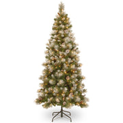 Snow Capped Mountain Slim 7.5' Green Pine Christmas Tree with 400 Clear/White Lights