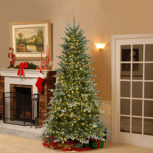 Snowy Morgan Slim 6.5 ft Green Spruce Artificial Christmas Tree, 1300 Color & Clear Lights