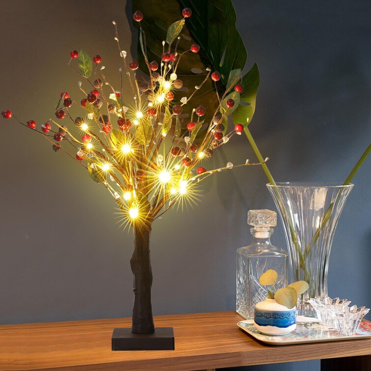 Tree Lights With 24 LED Warm White Bulbs Dotted With Cherries 1.5 Ft