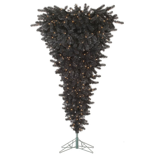 Upside Down 7.5' Black Artificial Christmas Tree with 500 LED Clear/White Lights with Stand