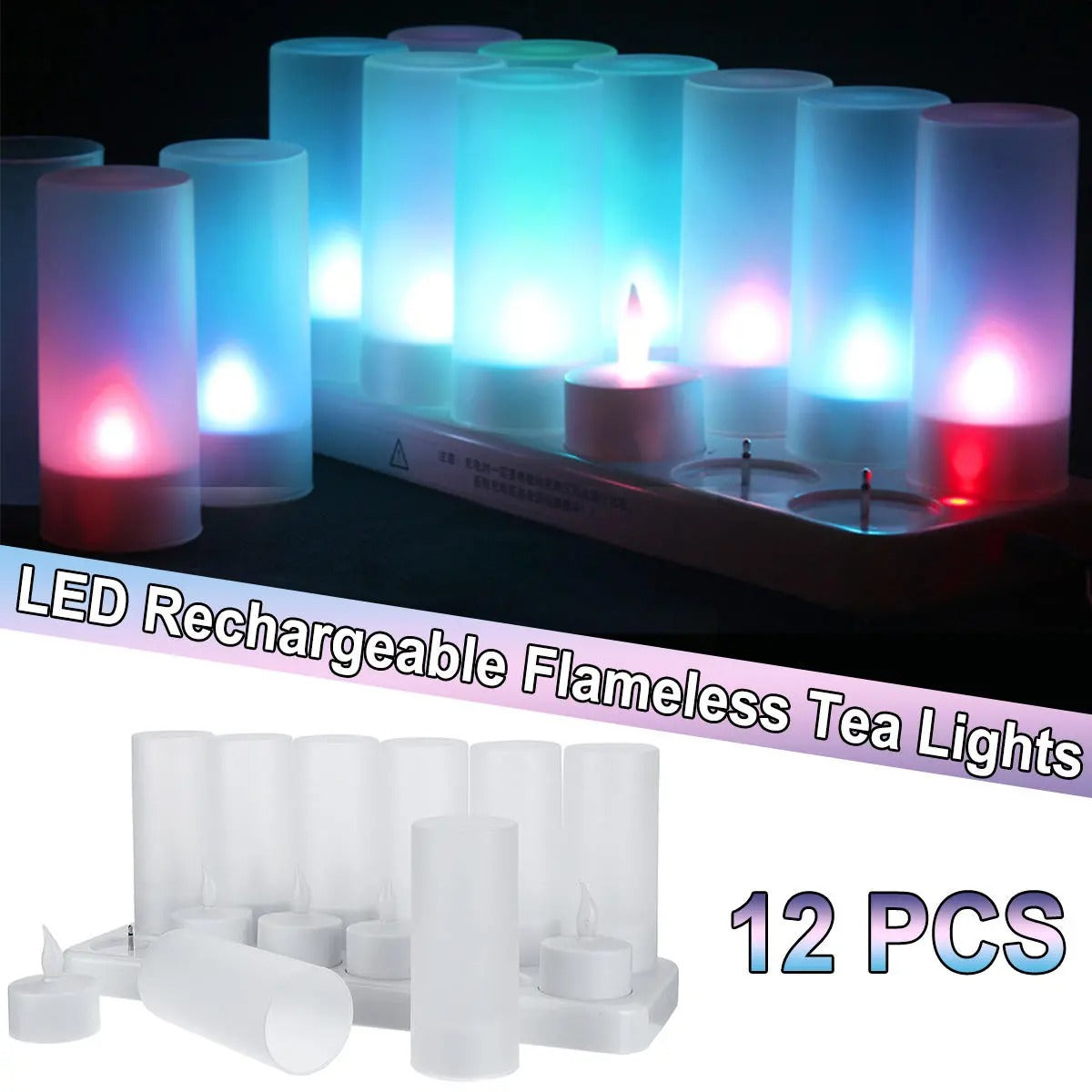 Rechargeable Flameless Flickering Tealight Candle And Holder