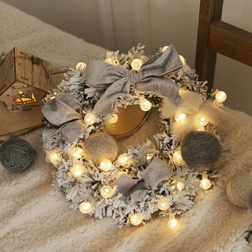 Christmas Artificial Rattan Flower Wreath  With String Light - Christmas Trees USA