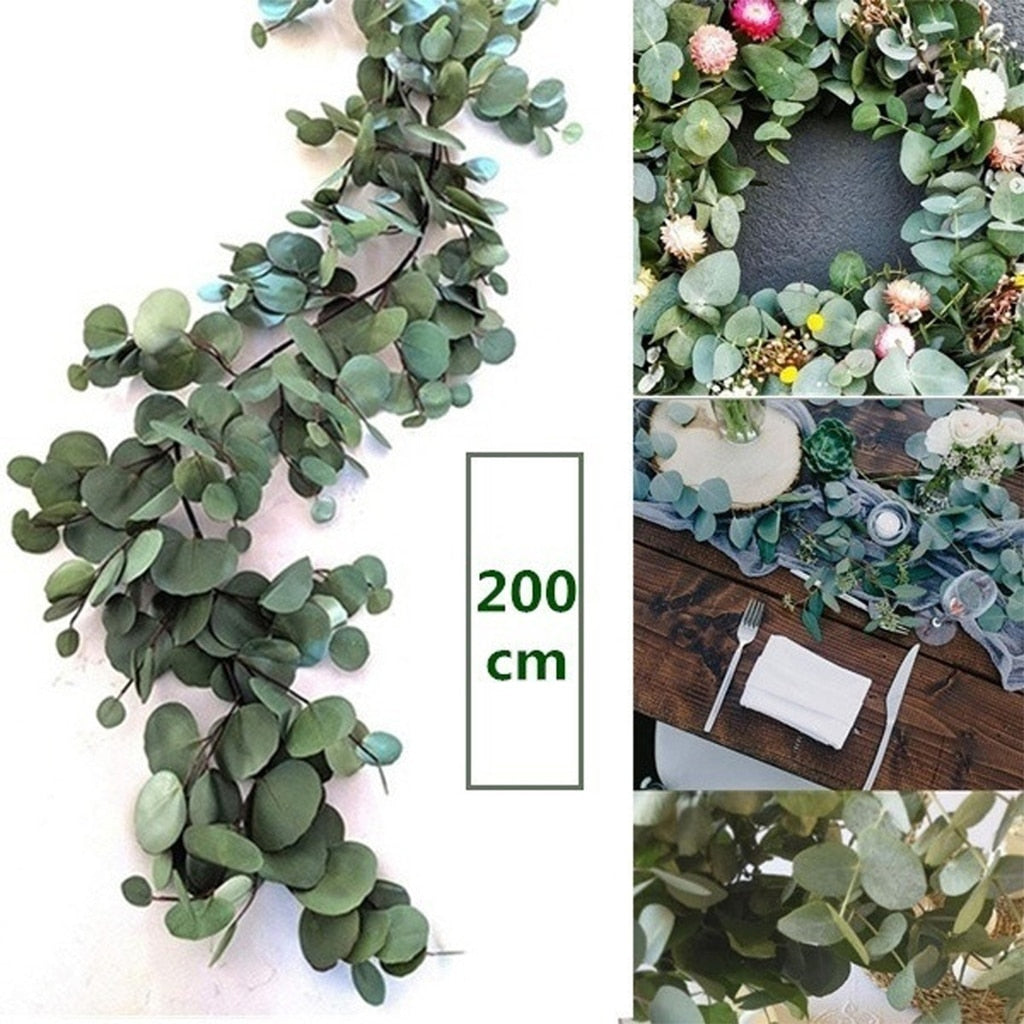 2M Artificial Green Eucalyptus Garland Leaves Christmas Decoration Wreath DIY - Christmas Trees USA