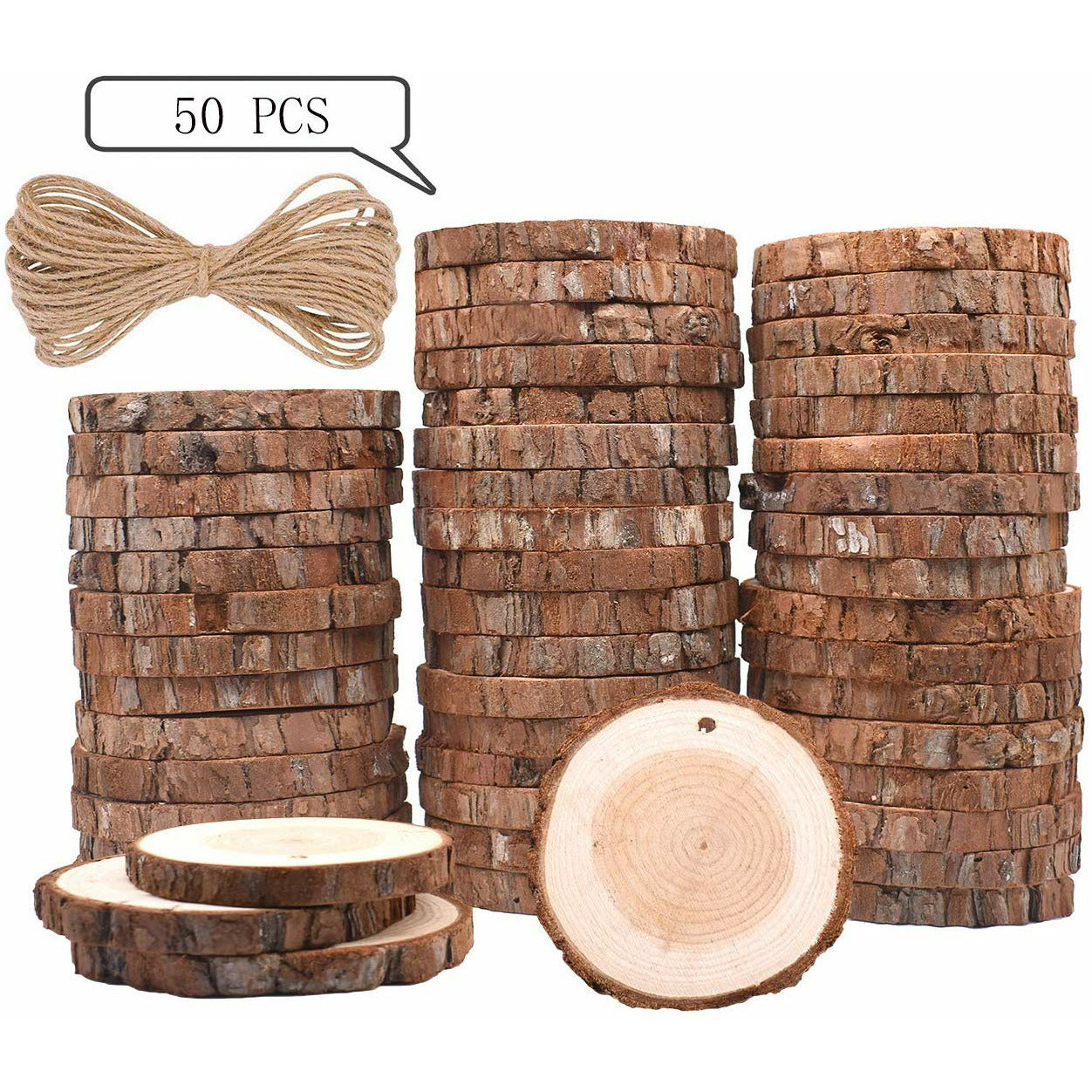 50pcs Natural Wood Slices Round Circle Tree Bark Log 2-7cm