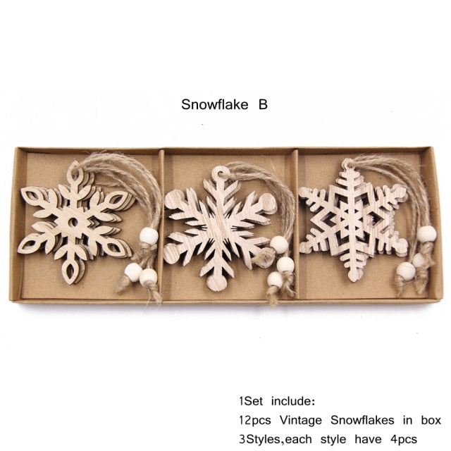 Vintage Snowflake Wooden Pendants Christmas Ornaments