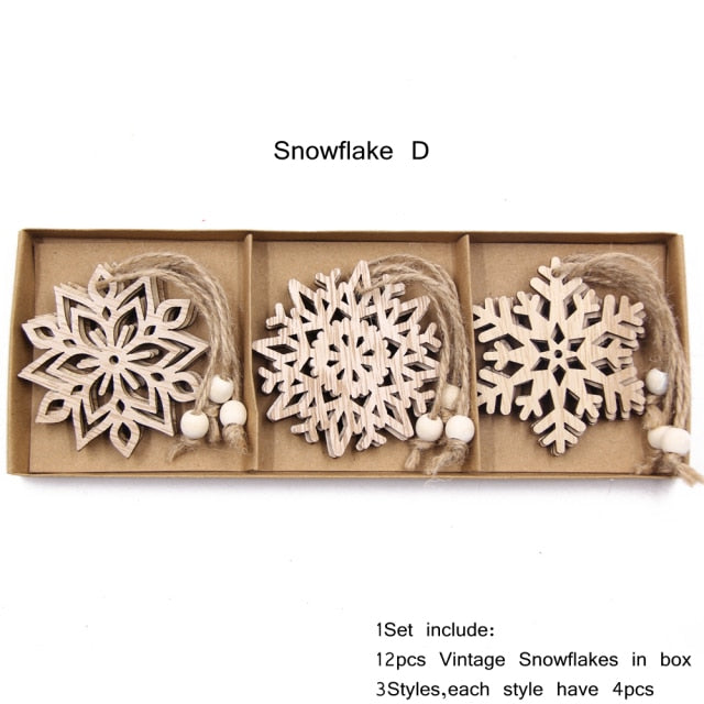 Vintage Snowflake Wooden Pendants Christmas Ornaments