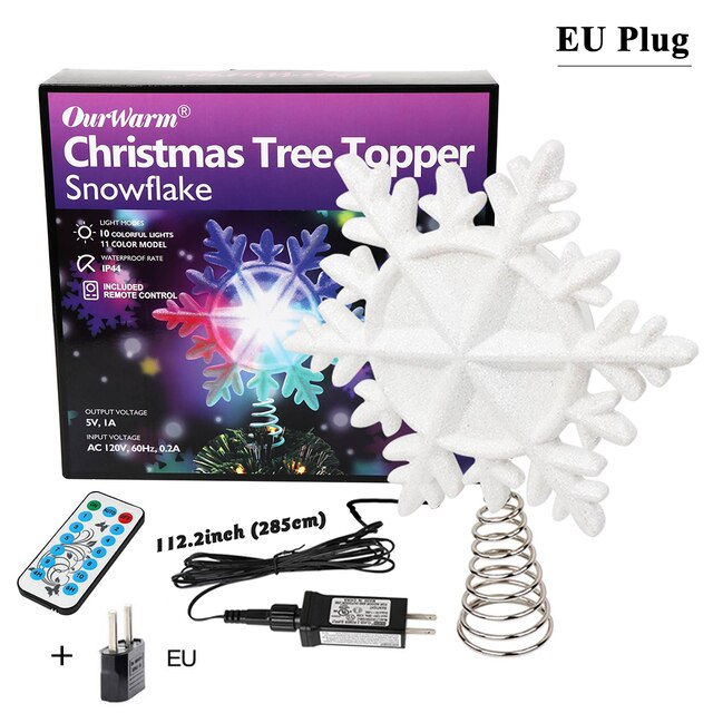 Christmas Tree Topper Lighted with White Snowflake Projector - Christmas Trees USA