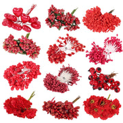 5/6/8/10/12/50/70/90pcs mini Red Artificial Flowers Stamen Berries Bundle DIY - Christmas Trees USA