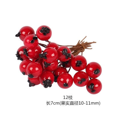 5/6/8/10/12/50/70/90pcs mini Red Artificial Flowers Stamen Berries Bundle DIY - Christmas Trees USA