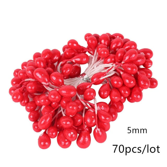 5/6/8/10/12/50/70/90pcs mini Red Artificial Flowers Stamen Berries Bundle DIY - Christmas Trees USA