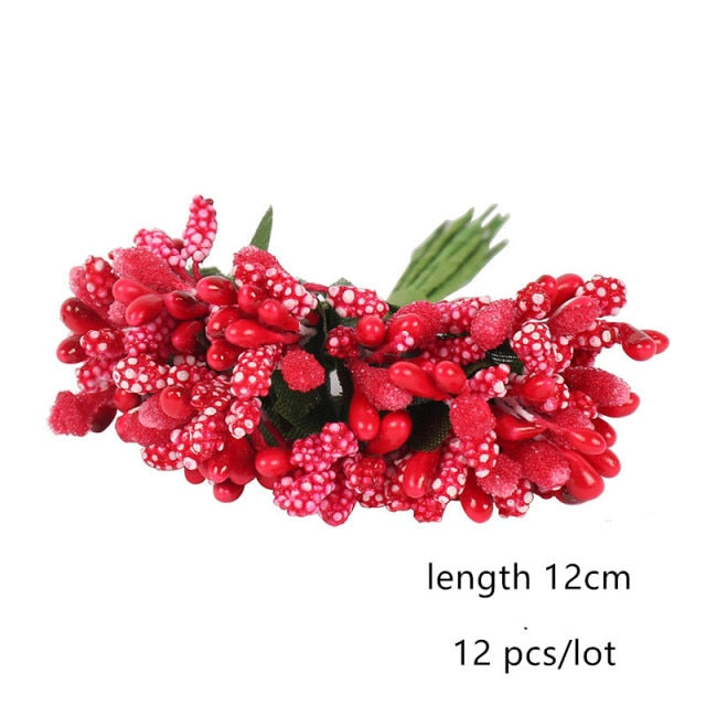 5/6/8/10/12/50/70/90pcs mini Red Artificial Flowers Stamen Berries Bundle DIY - Christmas Trees USA