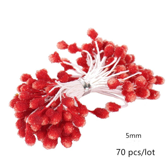 5/6/8/10/12/50/70/90pcs mini Red Artificial Flowers Stamen Berries Bundle DIY - Christmas Trees USA