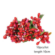 5/6/8/10/12/50/70/90pcs mini Red Artificial Flowers Stamen Berries Bundle DIY - Christmas Trees USA