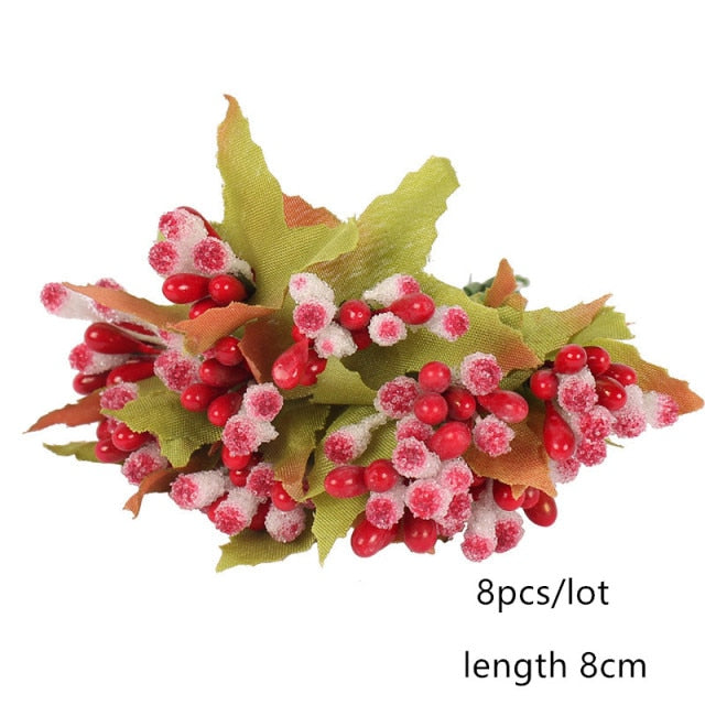 5/6/8/10/12/50/70/90pcs mini Red Artificial Flowers Stamen Berries Bundle DIY - Christmas Trees USA