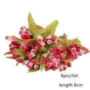 5/6/8/10/12/50/70/90pcs mini Red Artificial Flowers Stamen Berries Bundle DIY - Christmas Trees USA