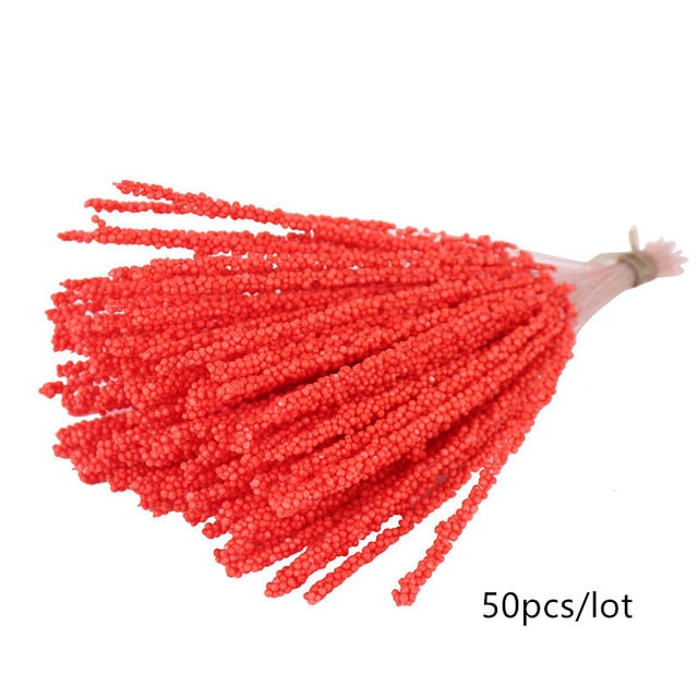 5/6/8/10/12/50/70/90pcs mini Red Artificial Flowers Stamen Berries Bundle DIY - Christmas Trees USA