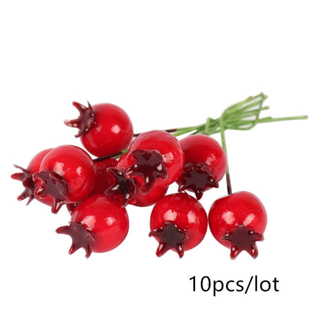 5/6/8/10/12/50/70/90pcs mini Red Artificial Flowers Stamen Berries Bundle DIY - Christmas Trees USA
