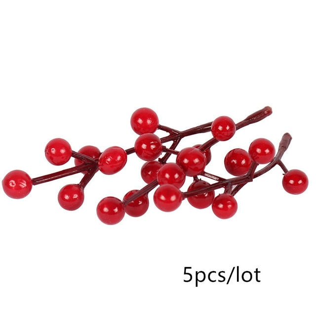 5/6/8/10/12/50/70/90pcs mini Red Artificial Flowers Stamen Berries Bundle DIY - Christmas Trees USA