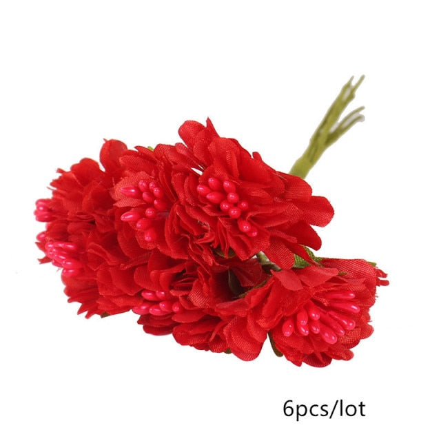 5/6/8/10/12/50/70/90pcs mini Red Artificial Flowers Stamen Berries Bundle DIY - Christmas Trees USA
