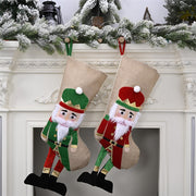 Large Christmas Stocking Linen Nutcracker Figure