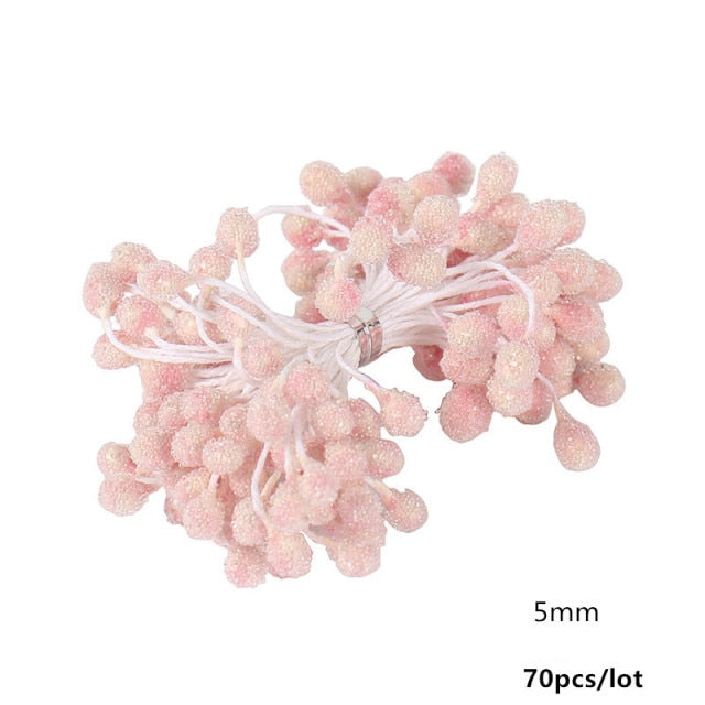 8/10/12/70/90pcs Pink Artificial Flowers Cherry Stamen Berries Bunch DIY - Christmas Trees USA