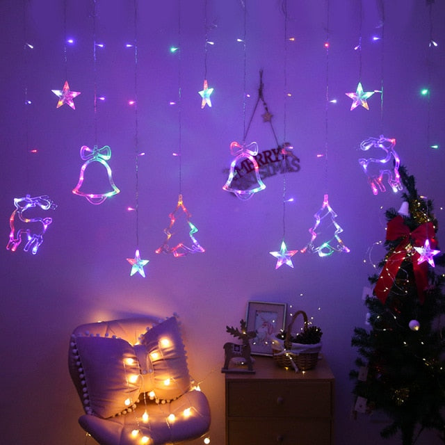 Xmas Tree Deer Stars Garland Lighting Window Indoor Outdoor - Christmas Trees USA