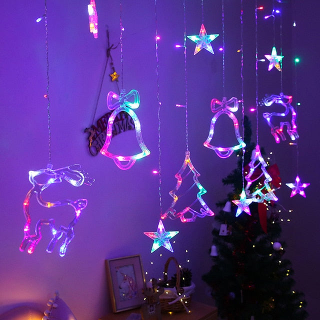 3.2M LED Christmas star snowflake deer Bells tree Garland Lights - Christmas Trees USA