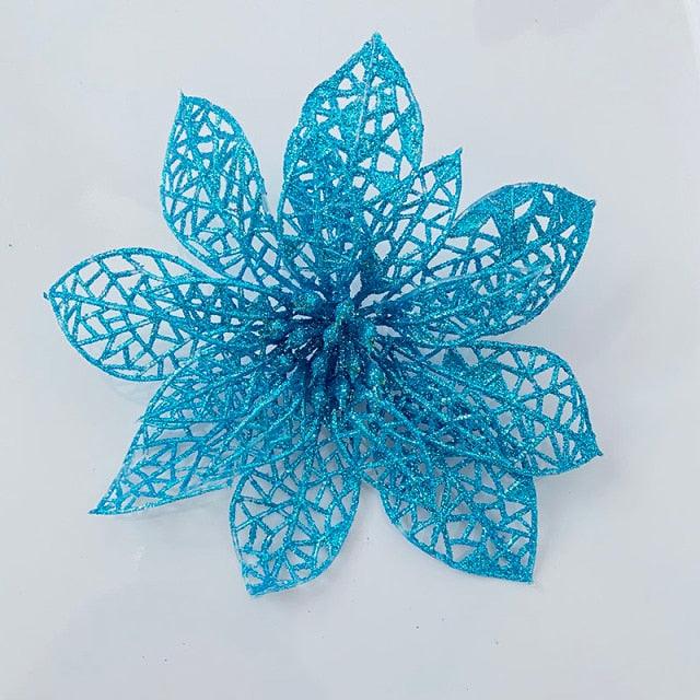 "Glitter Christmas Poinsettia Flower Ornaments - Sparkling Tree Decorations"