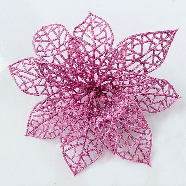 "Glitter Christmas Poinsettia Flower Ornaments - Sparkling Tree Decorations"