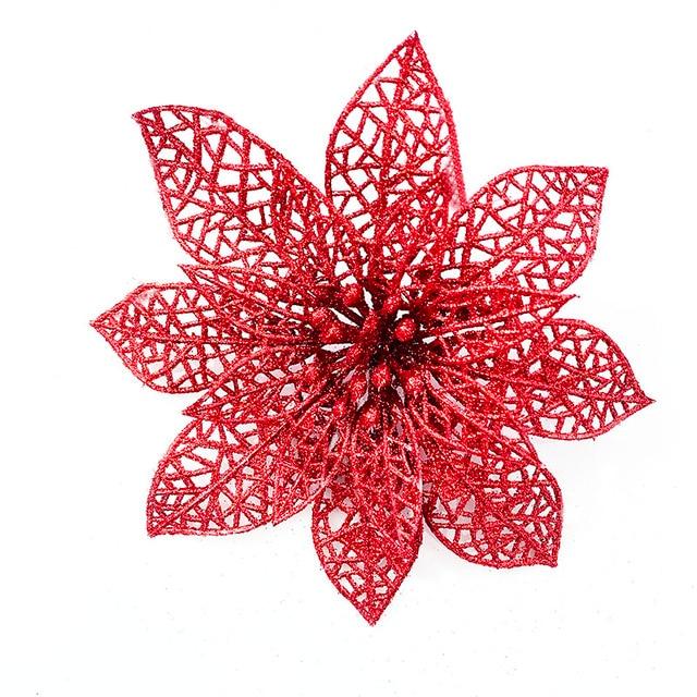 "Glitter Christmas Poinsettia Flower Ornaments - Sparkling Tree Decorations"