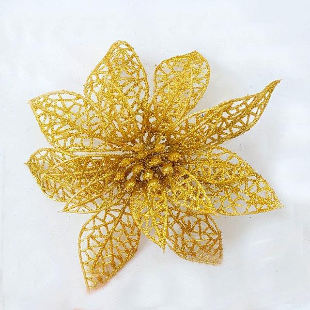 "Glitter Christmas Poinsettia Flower Ornaments - Sparkling Tree Decorations"