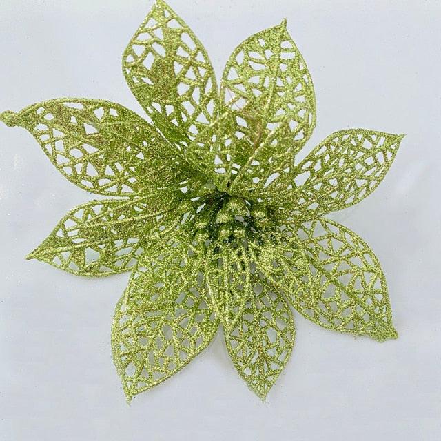 "Glitter Christmas Poinsettia Flower Ornaments - Sparkling Tree Decorations"