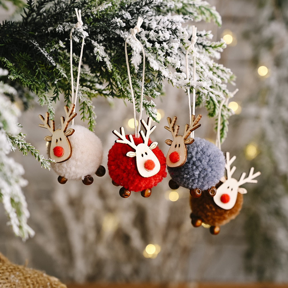 Cute Felt Wooden Elk Christmas Tree Pendants