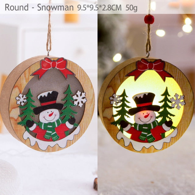 LED Light Christmas Tree Ornaments Star Car Wooden Hanging Pendants - Christmas Trees USA