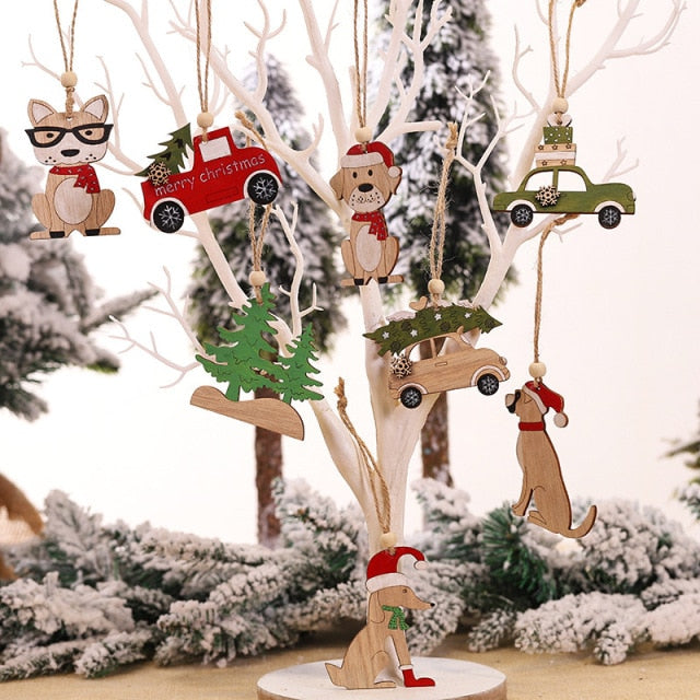Pendant Wooden Painted Colorful Car