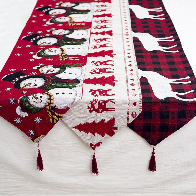 Christmas Gift Linen Elk Snowman Table Runner