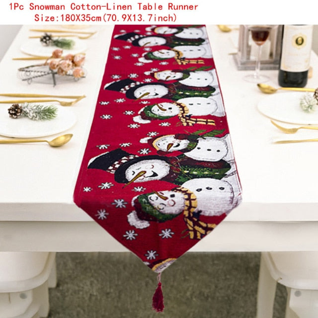 Christmas Gift Linen Elk Snowman Table Runner