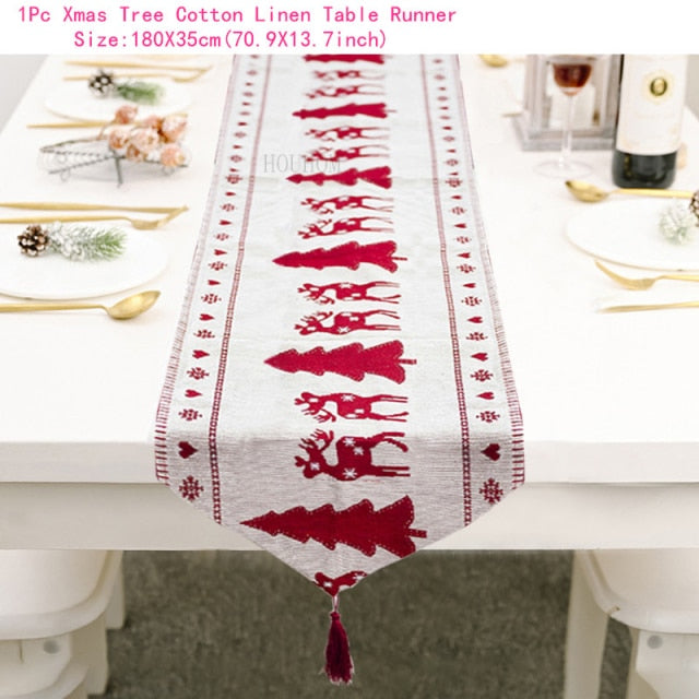 Christmas Gift Linen Elk Snowman Table Runner