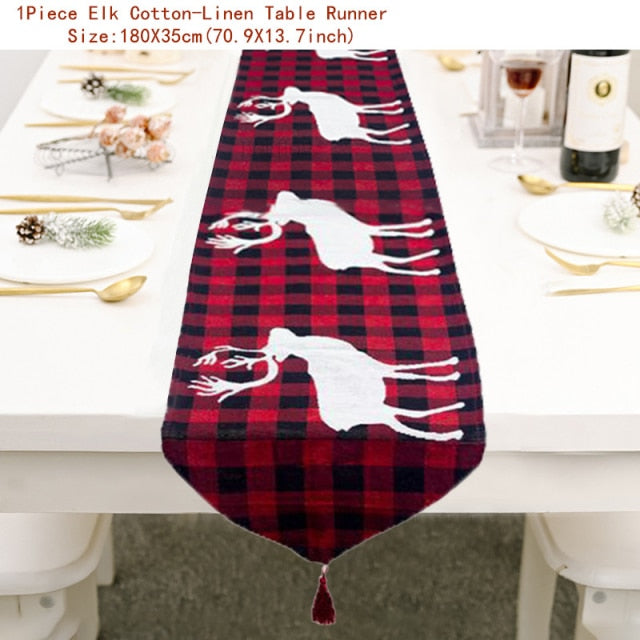 Christmas Gift Linen Elk Snowman Table Runner
