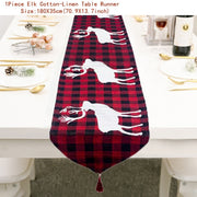 Christmas Gift Linen Elk Snowman Table Runner