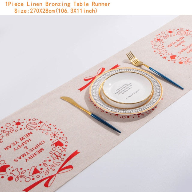 Christmas Gift Linen Elk Snowman Table Runner