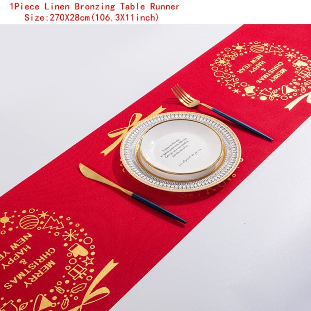 Christmas Gift Linen Elk Snowman Table Runner
