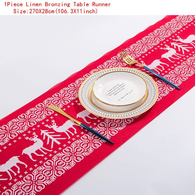 Christmas Gift Linen Elk Snowman Table Runner