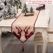 Christmas Gift Linen Elk Snowman Table Runner
