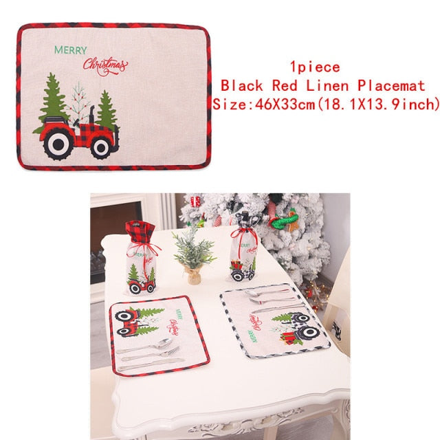 Christmas Gift Linen Elk Snowman Table Runner