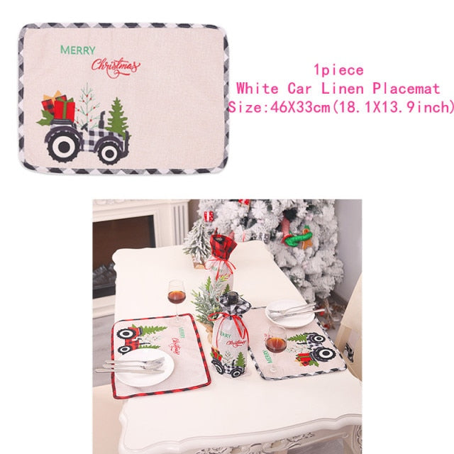 Christmas Gift Linen Elk Snowman Table Runner